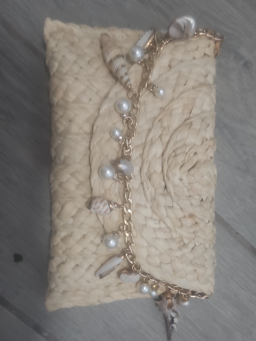 Gold Shell & Pearl Charm Clutch  - Women Clutch